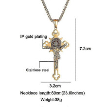 (Gold-color) Stainless Steel Cross St St. Benedict Crucifix Bible Prayer Pendant Necklace Religious Jewelry With Chain Gift For Men