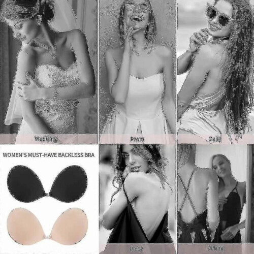 (D,BLACK)Adhesive Bra Strapless Sticky Invisible Push Up Silicone Bra 2