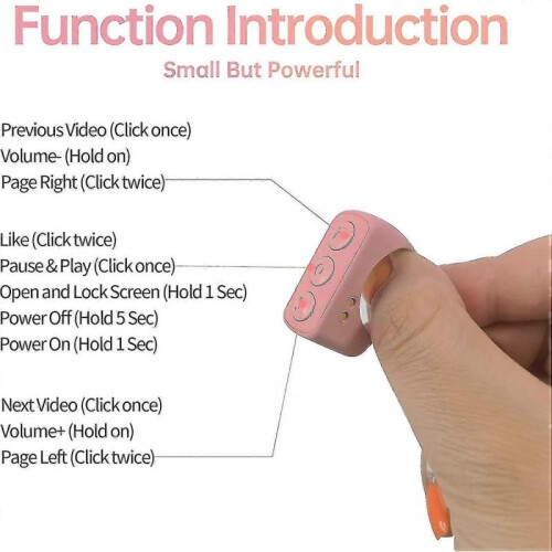 (pink) Fingertip Bluetooth Remote Control, Wireless Page Turner With Charging Case Compatible With Iphone Android Ipad Cell Phone 2