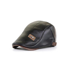 (Black) Adjustable Pu Leather Cap Newsboy Hat Classic Golf Flat Cap Gatsby Driving Fishing Hat For Men Father