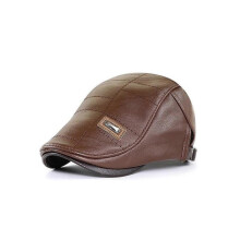 (Light coffee) Adjustable Pu Leather Cap Newsboy Hat Classic Golf Flat Cap Gatsby Driving Fishing Hat For Men Father