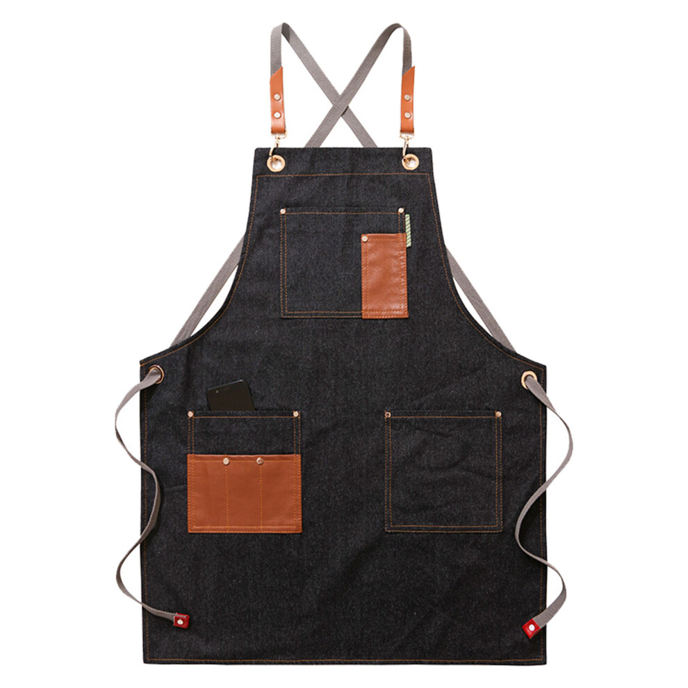 Adjustable Chef Apron, Cross-Back Straps And Multiple Reinforced Pockets, Professional Chef & Utility Apron For Men And Women In Black (Size: 75X60cm) 9198585404915