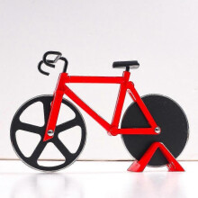(Red) Stainless Steel Pizza Cutter Bicycle Shaped Wheel Bicycle Roller Pizza Chopper Pizza Cutting Knife Kitchen Pizza Tools
