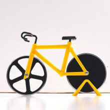 (Yellow) Stainless Steel Pizza Cutter Bicycle Shaped Wheel Bicycle Roller Pizza Chopper Pizza Cutting Knife Kitchen Pizza Tools
