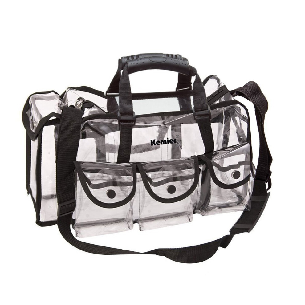 Clear Travel Makeup Bag with 6 External Pockets,Cosmetic Organizer Case with Shoulder Strap,Large