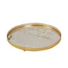 Elegant Vanity Mirror Tray, Gold Makeup Vanity Tray Intricate Hollow Design with Mirror Bottom, Handles for Convenient Carrying, Home Organizer Decora