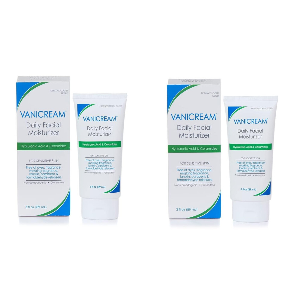Daily Facial Moisturizer With Ceramides and Hyaluronic Acid  Formulated Without Common Irritants for Those with Sensitive Skin, 3 fl oz (Pack of 2)