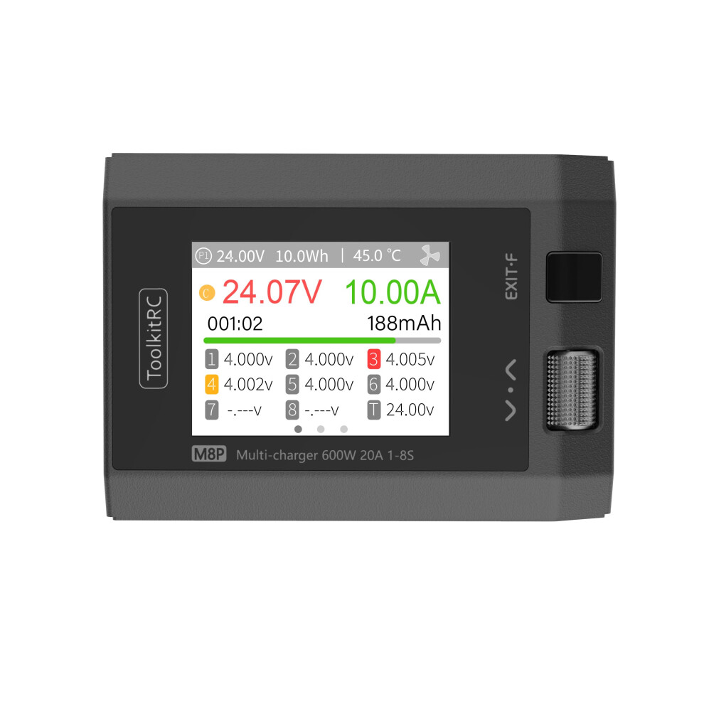 Toolkitrc M8p 600W 20A 2.4 Tft Inch Color Lcd Screen Balance Charger Discharger For 1S 8S Lipo Rc Racing Drone Battery Black 9426802018295