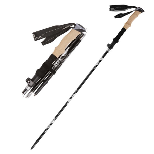 Nordic Walking Poles, Foldable, with Ergonomic Hand Strap, 12 Tips, Black