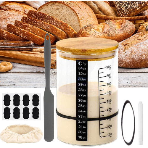 Glasses for Sourdough Starter, Bread Starter Jar  Glass Fermentation Set 1