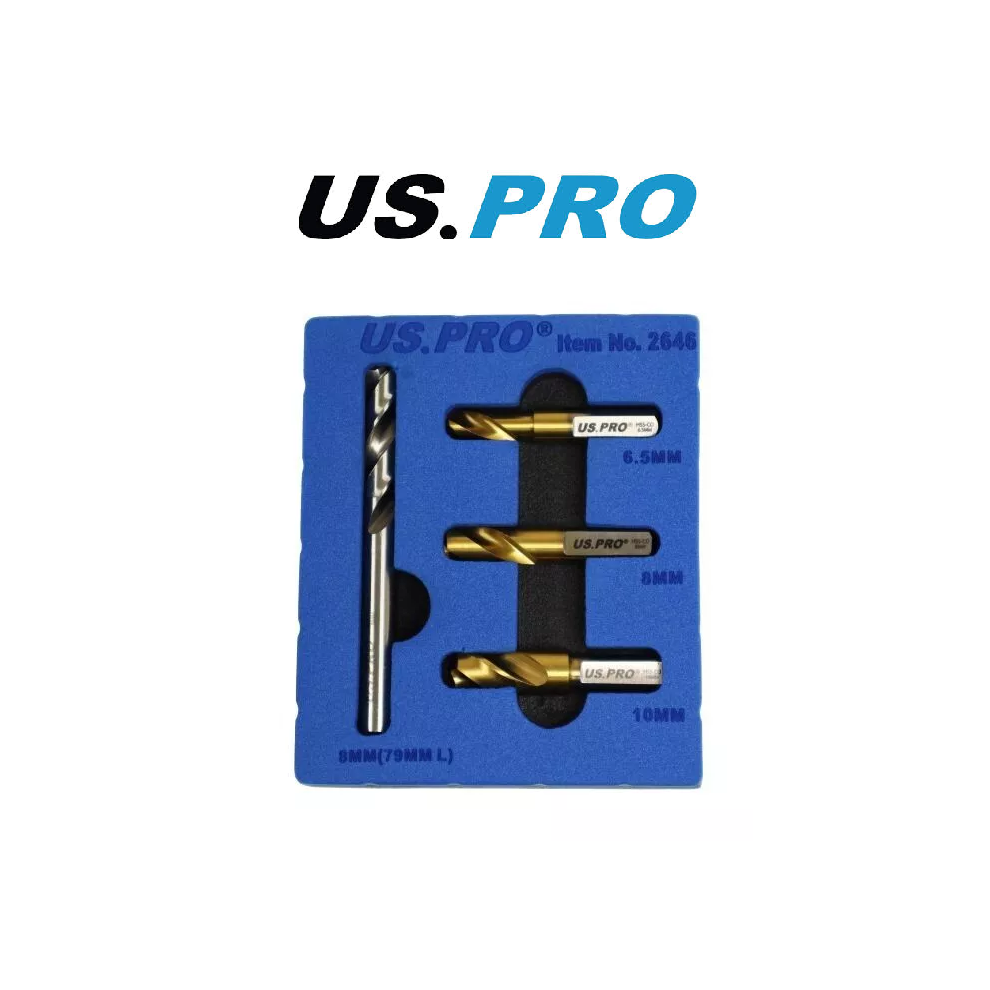 US PRO 4PC HSS Cobalt Spot Weld Drill Set 6.5mm 8mm 10mm & 8mm 2646