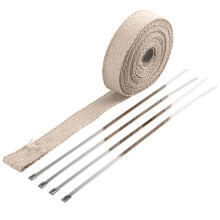 Nastro termoisolante in fibra di vetro resistente al calore per collettori di scarico moto con fascette di bloccaggio in acciaio inossidabile. Riduce