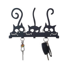 Colgadores de llaves de madera ecológicos, soporte de pared de hierro para llaves, percheros decorativos con temática de gatos para la entrada del