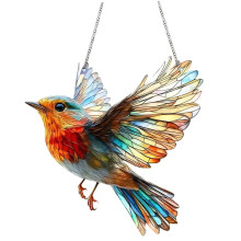Bird Dyed Glass Suncatcher, 7.8 x 7.8 2D Acrylic with Chain for Window Decoration