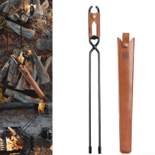 Cast Iron Fireplace Tongs, Carbon Steel, Camping Charcoal Tongs for Camping, Campfire, Barbecue