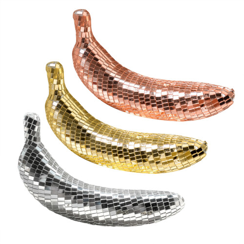 Sparkling Banana Shape Figurine Fruit Statue Reflective-Silver 2