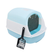 Enclosed Cats Litter Pans Plastic Rabbit Litter Box Easy-Blue M