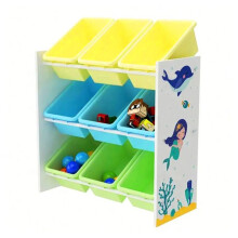 GINGER HOME – Organiseur jouets enfant 9 bacs plastiques, MDF/métal, motif Sirène, 62,326,560 cm
