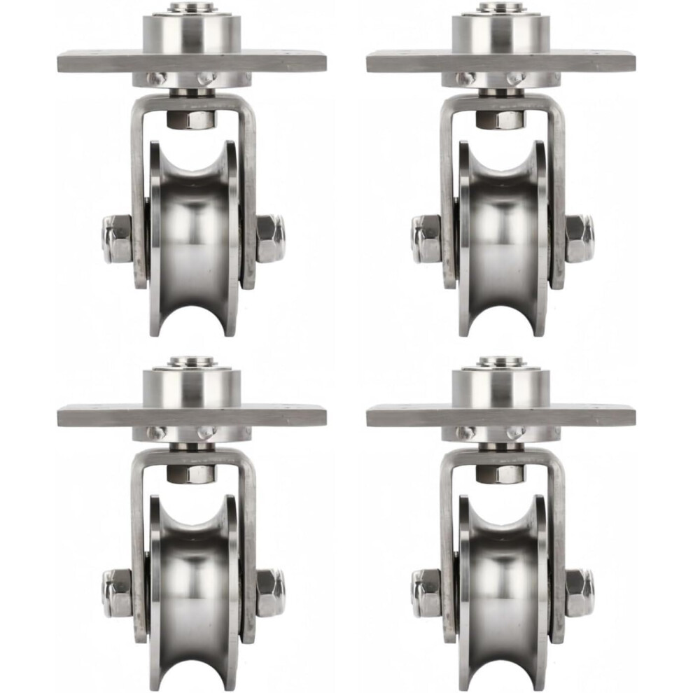 Ugroove Pulley, Grooved Wheel, 4 Pieces, Rotatable With Plate, 7.6 Cm, Stainless Steel 9412369542168