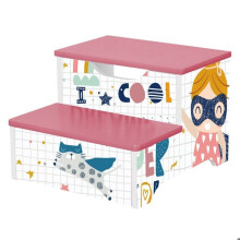 Lasten tason GINGER HOME SUPER GIRL – Puinen askelma 2 astetta kylpyhuoneeseen, keittiöön tai makuuhuoneeseen, vaaleanpunainen, 33x35,5x24,7 cm