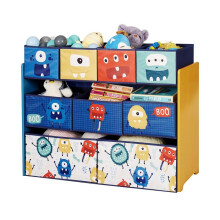 GINGER HOME – Organiseur jouets enfant 9 bacs tissu (2G,3M,4P), MDF/acier, motif MONSTER, 923060 cm