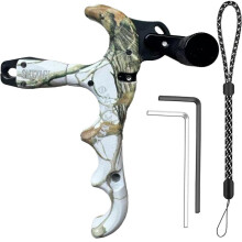 (4 finger camouflage, one-size) 360 Rotatable Three-finger Bow Release Tool, Bow Release Trigger for Compound Bow, Archery Release Aid Tool,