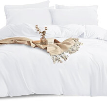 (White, Single) Soft Microfiber Plain Dyed Reversible Duvet Set with Pillow cases - Hypoallergenic Ultrasoft Double Bedding Quilt Cove