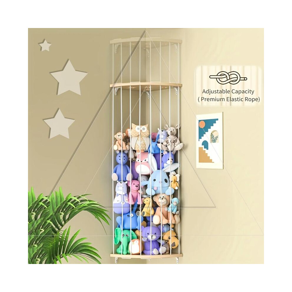 (Off White, 1 Count) Adjustable Height Plush Animal Toy Storage Rack, 1 Count Cute Hanging Item Storage Rack, Wall & Corner Animal Storage 8011452206348
