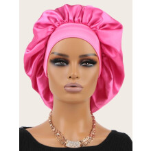 (Hot Pink, one-size) Women's Simple Style Solid Color Night Cap for Galentinesnight, Hair Care Cap with Ruched Design for Sleeping, Soft