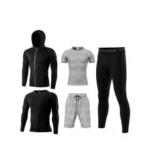 (Multicolor3, L) Men's Solid Tracksuit Set, Sporty Zipper Hooded Jacket & Top & Short Sleeve Tee & Letter Tape Waist Leggings &