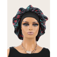 (Red And Black, one-size) Women's Simple Style Solid Color Night Cap for Galentinesnight, Hair Care Cap with Ruched Design for Sleeping, Soft
