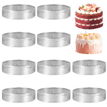 10 Pieces Round Stainless Steel Cake Ring Tower Pie Cake Mould Baking Tools Perforated Cake Mousse 8 cm