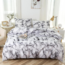 (White, UK-DOUBLE 200cm*200cm) Marble Pattern Duvet Cover Set, Including 1 Count Duvet Cover & 2 Counts Pillowcase without Filler, Soft Comfortable
