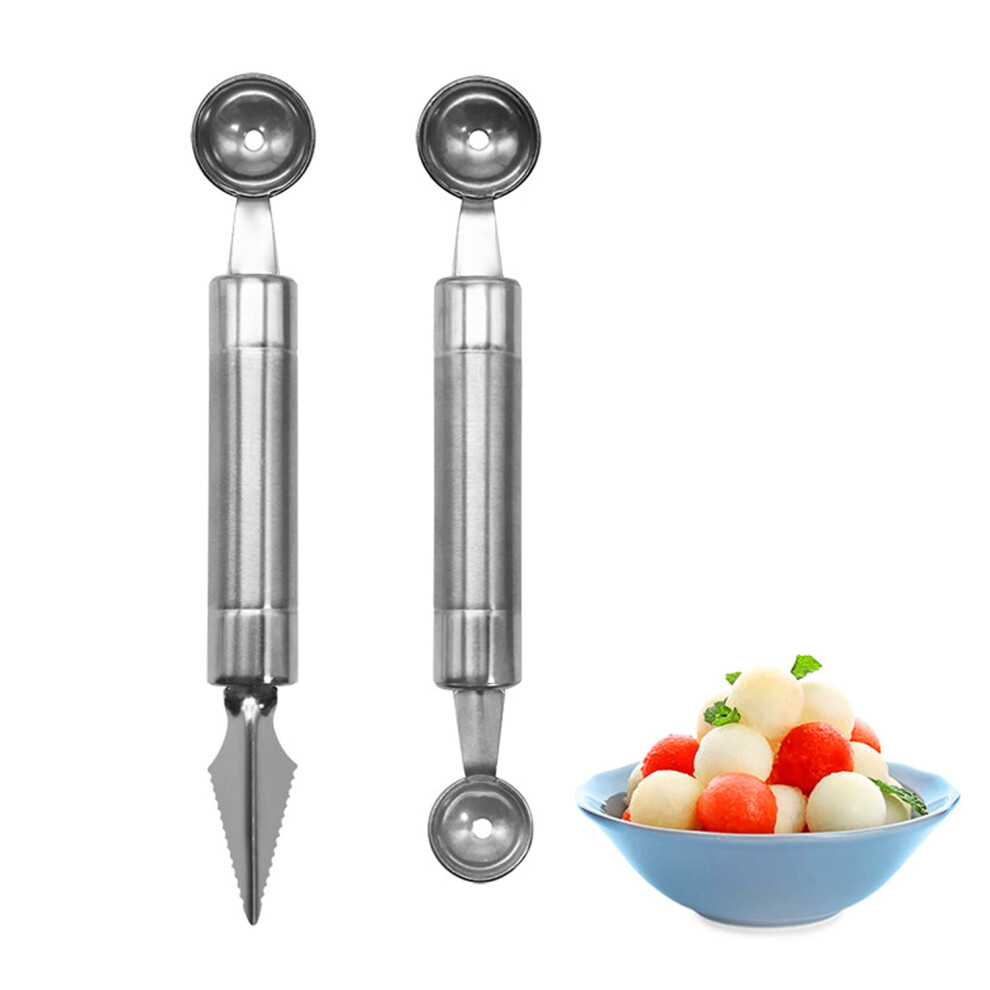 2Pcs Dual Side Melon Baller, Stainless Steel Multifunctional Melon Scoop Carving Tool For Watermelon Diy Fruit Salads 9412369544629