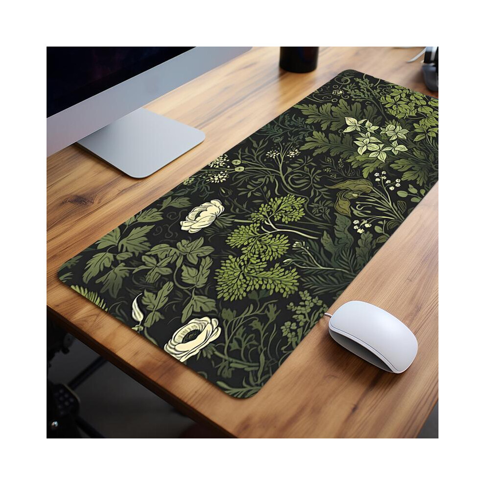 (, 31.4*15.7Inches(80X40cm)) Creative Plantâ Pattern Mouse Pad, Rectangle Gaming Mouse Pad, Non-Slip Rubber Base Stitched Edge Desk Keyboard Mat Green 5042208024704