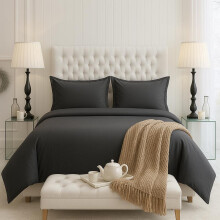 (Charcoal, King) Luxury White Bedding Set UK - 4 Piece Microfibre Duvet Cover, Fitted Sheet & Pillowcases | Hotel Quality Super Soft