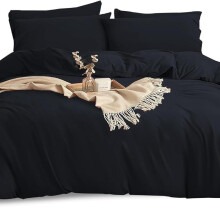 (Black, King) Soft Microfiber Plain Dyed Reversible Duvet Set with Pillow cases - Hypoallergenic Ultrasoft Double Bedding Quilt Cove