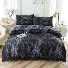 (Black, UK-DOUBLE 200cm*200cm) Marble Pattern Duvet Cover Set, Including 1 Count Duvet Cover & 2 Counts Pillowcase without Filler, Soft Comfortable