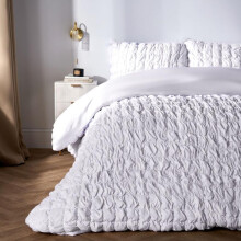 (White Filled Quilted, King) OHS Quilted Seersucker Duvet Set Geo Filled Plush Plump Warm Soft Cosy Duvet Cover With Pillowcase Bedding Set Single