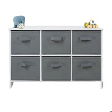 Cômoda infantil GINGER HOME – Móvel de armazenamento com 6 caixas de tecido, madeira MDF, cinza e branco, 79x36x51 cm