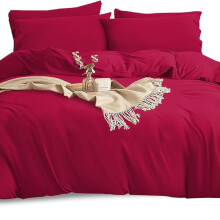 (Burgundy, Double) Soft Microfiber Plain Dyed Reversible Duvet Set with Pillow cases - Hypoallergenic Ultrasoft Double Bedding Quilt Cove