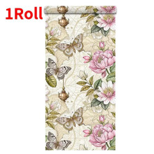 (Multicolor, 44*1000cm) Vintage Style Wallpaper Roll, Flower Butterfly Pattern Self Adhesive Waterproof Removable Contact Paper for Bedroom