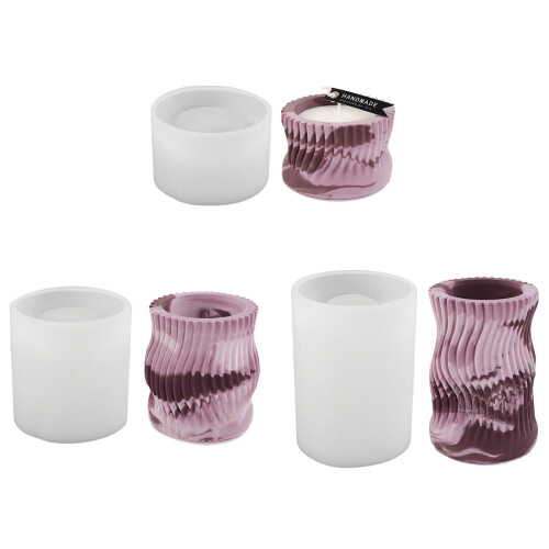 Striped Cylinder Tealight Holder Molds for-short style 1