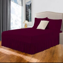 (Wine, Double Valance Sheet) Plain Valance Sheet Percale Egyptian Cotton Fitted Sheets | Easy Care 16" / 40cm Extra Deep Frilled Valance Fitted Bed