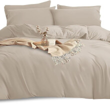 (Cream, Single) Soft Microfiber Plain Dyed Reversible Duvet Set with Pillow cases - Hypoallergenic Ultrasoft Double Bedding Quilt Cove