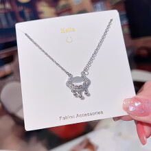 (Cat's eye stone longevity lock) Fashionable bow pendant, silver full diamond collarbone chain