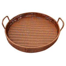 2Pack Fruit Basket Tray, Dried Fruit Gift Basket Tray, PP Imitation Rattan Woven Bread Basket For Kitchen, Camping, Home, Round, 13.8'' 13.8'' Round
