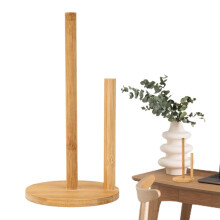 Paper towel holder made of wood for worktop with nonslip base