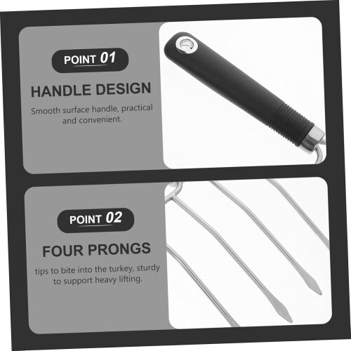 Turkey Lifter Roasting Fork BBQ Barbecue Cutlery Grill Tools Black 2