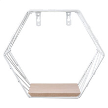Étagères murales flottantes hexagonales modernes, style rustique, avec guirlande de perles en bois, compatible avec fixation murale décorative.